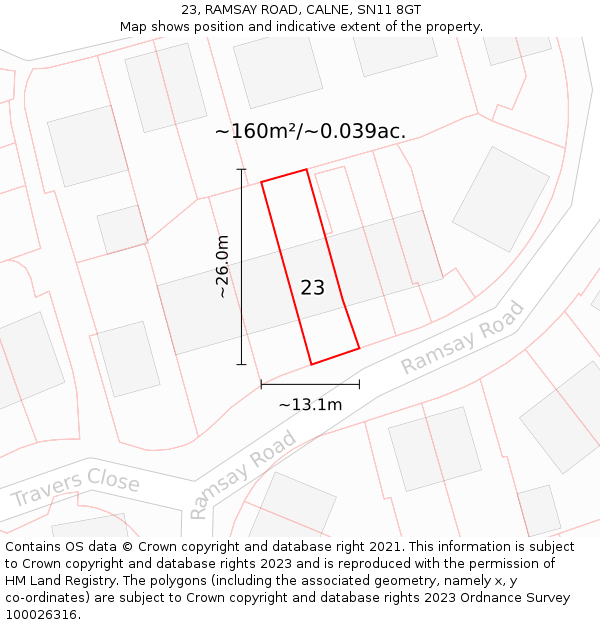 23, RAMSAY ROAD, CALNE, SN11 8GT: Plot and title map