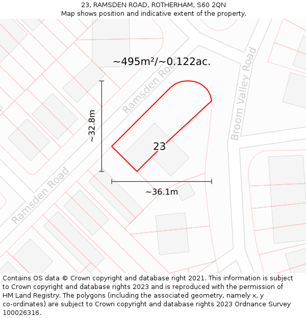 23, RAMSDEN ROAD, ROTHERHAM, S60 2QN: Plot and title map