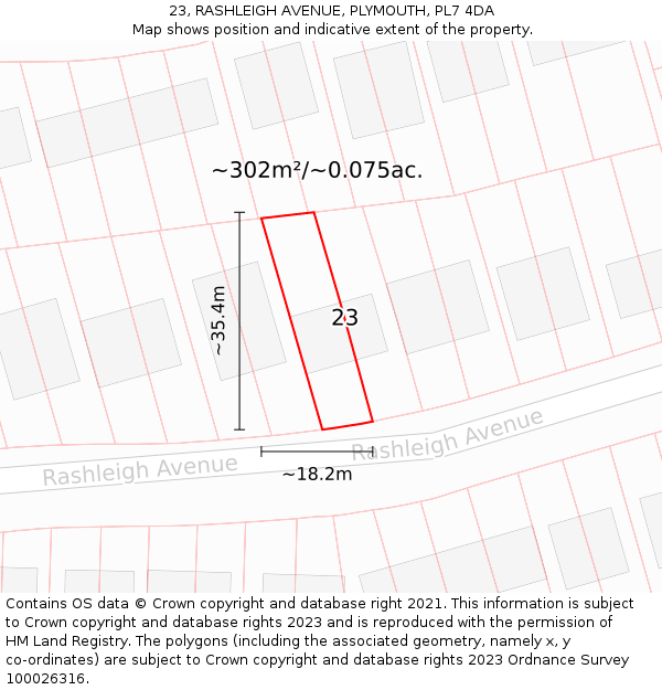 23, RASHLEIGH AVENUE, PLYMOUTH, PL7 4DA: Plot and title map