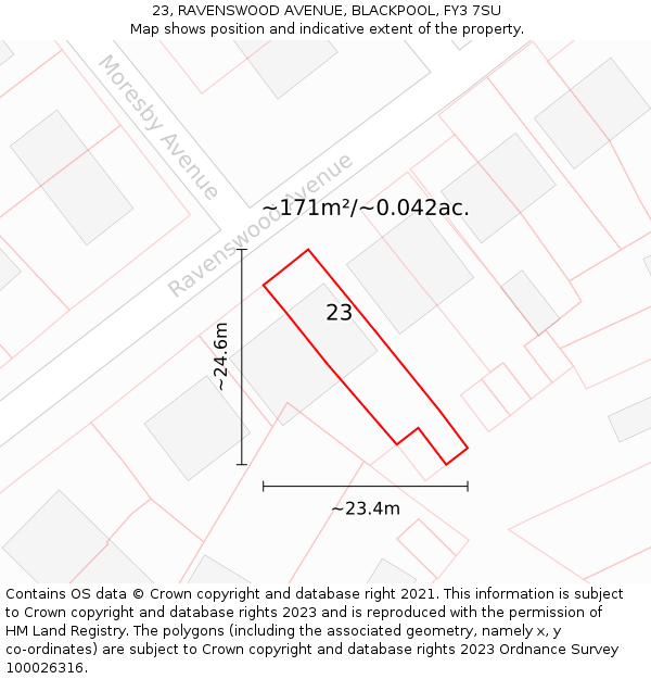 23, RAVENSWOOD AVENUE, BLACKPOOL, FY3 7SU: Plot and title map