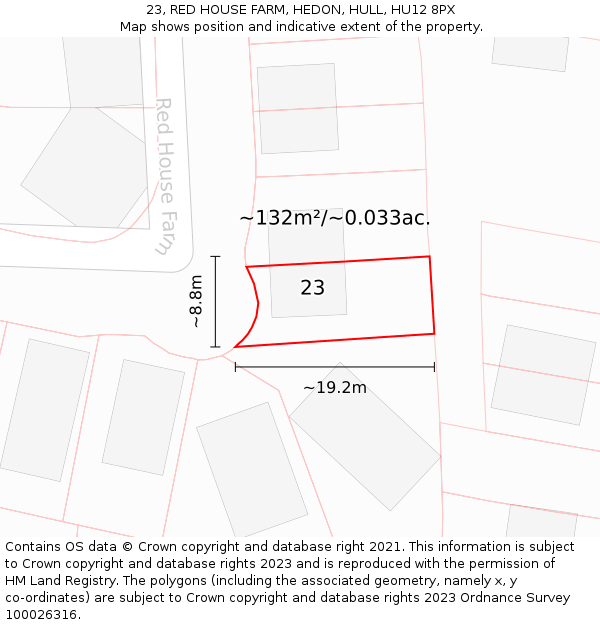 23, RED HOUSE FARM, HEDON, HULL, HU12 8PX: Plot and title map