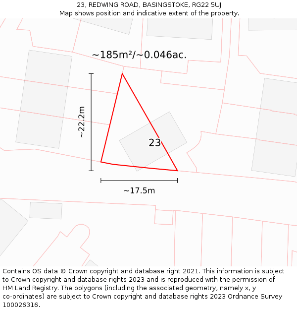 23, REDWING ROAD, BASINGSTOKE, RG22 5UJ: Plot and title map