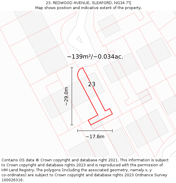 23, REDWOOD AVENUE, SLEAFORD, NG34 7TJ: Plot and title map