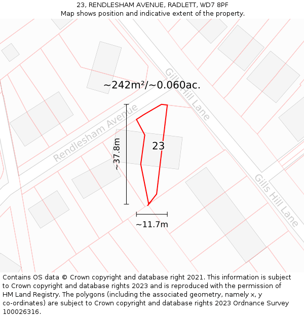 23, RENDLESHAM AVENUE, RADLETT, WD7 8PF: Plot and title map