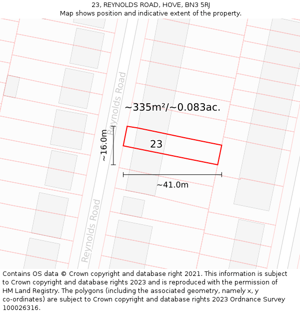 23, REYNOLDS ROAD, HOVE, BN3 5RJ: Plot and title map