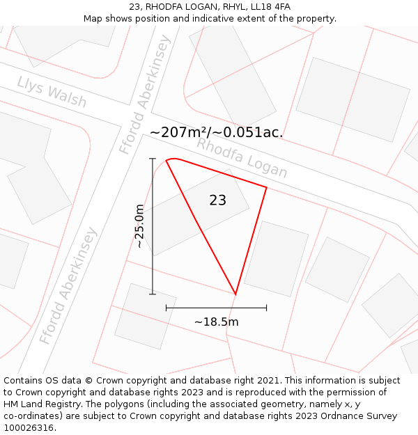 23, RHODFA LOGAN, RHYL, LL18 4FA: Plot and title map