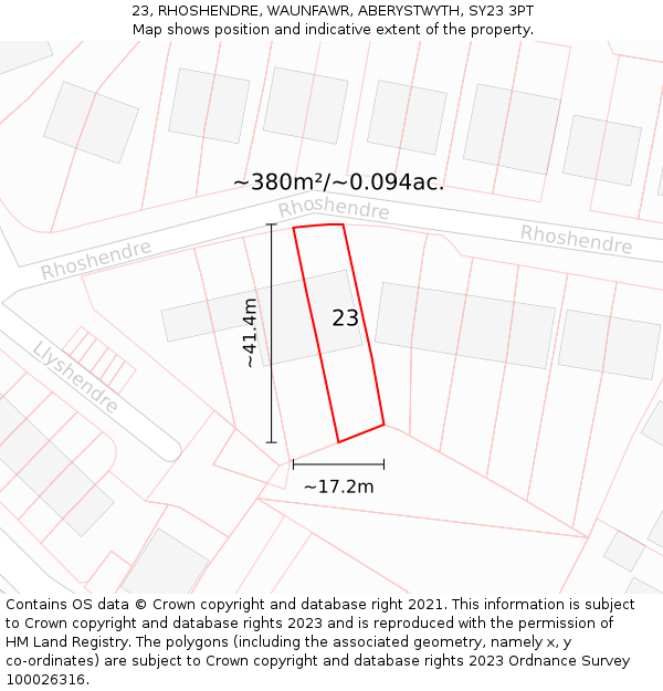 23, RHOSHENDRE, WAUNFAWR, ABERYSTWYTH, SY23 3PT: Plot and title map