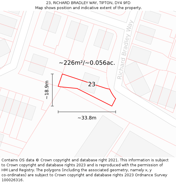 23, RICHARD BRADLEY WAY, TIPTON, DY4 9FD: Plot and title map