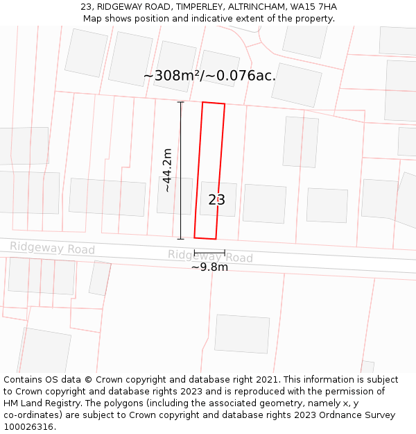 23, RIDGEWAY ROAD, TIMPERLEY, ALTRINCHAM, WA15 7HA: Plot and title map