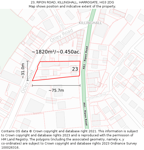 23, RIPON ROAD, KILLINGHALL, HARROGATE, HG3 2DG: Plot and title map