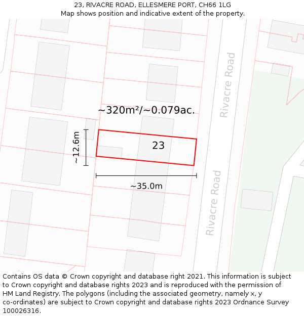 23, RIVACRE ROAD, ELLESMERE PORT, CH66 1LG: Plot and title map