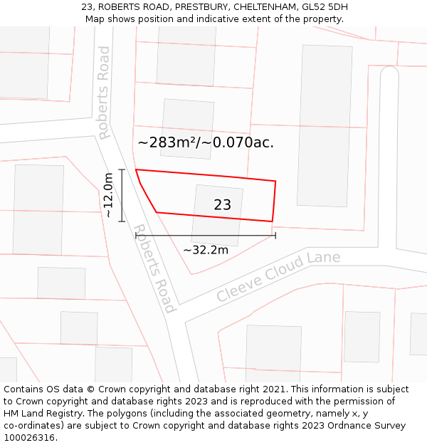 23, ROBERTS ROAD, PRESTBURY, CHELTENHAM, GL52 5DH: Plot and title map