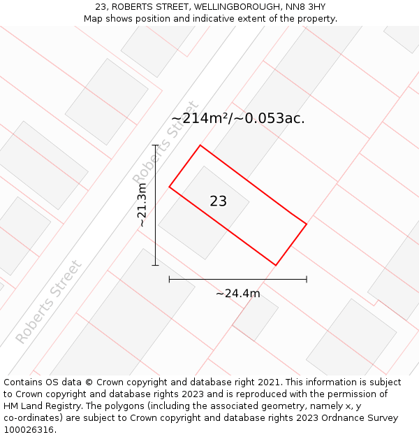 23, ROBERTS STREET, WELLINGBOROUGH, NN8 3HY: Plot and title map