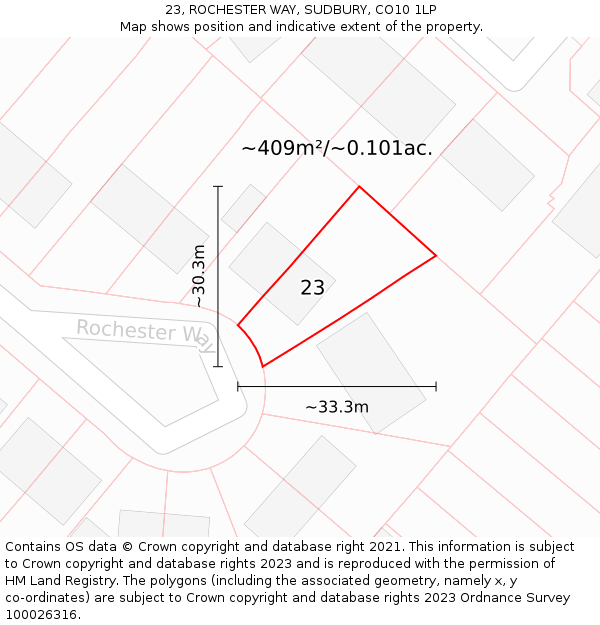 23, ROCHESTER WAY, SUDBURY, CO10 1LP: Plot and title map