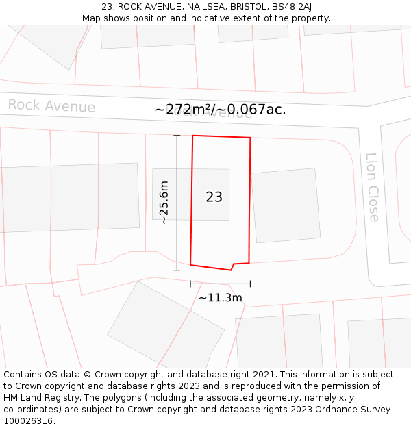 23, ROCK AVENUE, NAILSEA, BRISTOL, BS48 2AJ: Plot and title map