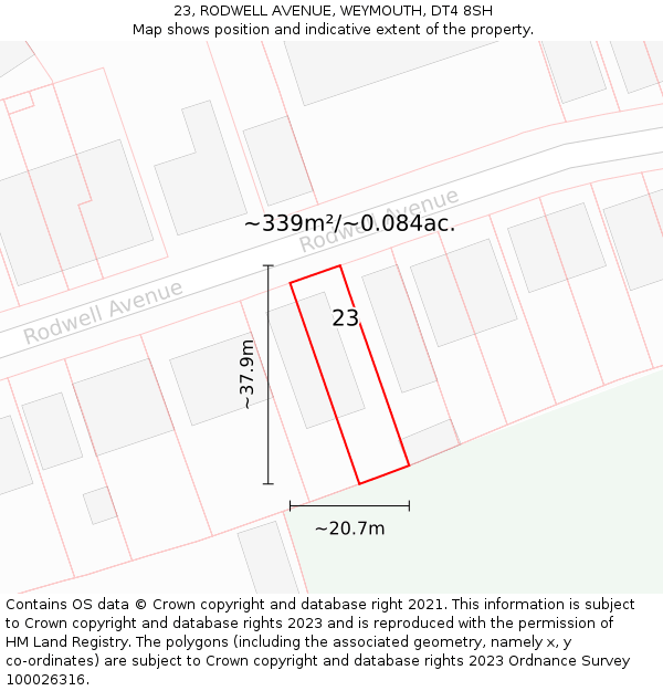 23, RODWELL AVENUE, WEYMOUTH, DT4 8SH: Plot and title map