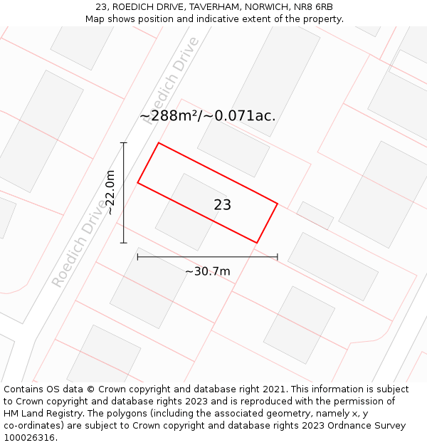 23, ROEDICH DRIVE, TAVERHAM, NORWICH, NR8 6RB: Plot and title map