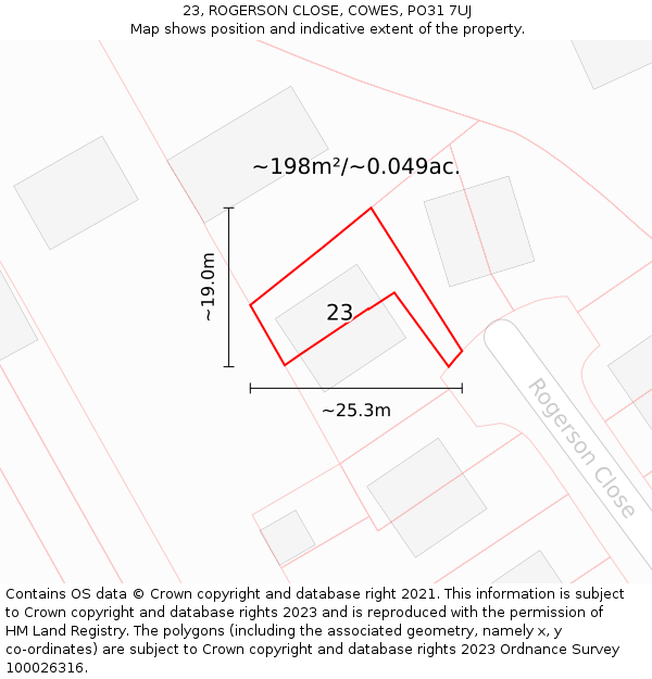 23, ROGERSON CLOSE, COWES, PO31 7UJ: Plot and title map