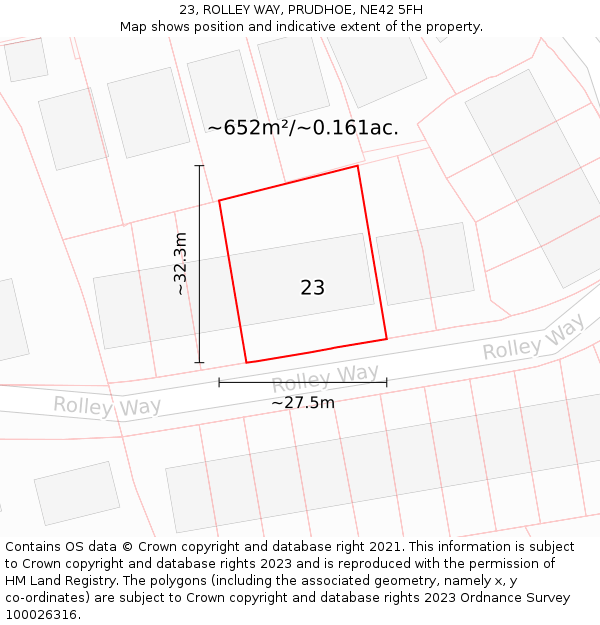 23, ROLLEY WAY, PRUDHOE, NE42 5FH: Plot and title map