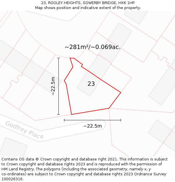 23, ROOLEY HEIGHTS, SOWERBY BRIDGE, HX6 1HP: Plot and title map