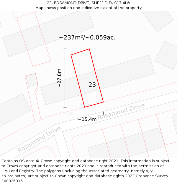 23, ROSAMOND DRIVE, SHEFFIELD, S17 4LW: Plot and title map