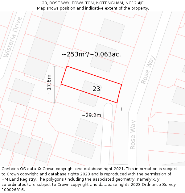 23, ROSE WAY, EDWALTON, NOTTINGHAM, NG12 4JE: Plot and title map