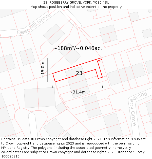 23, ROSEBERRY GROVE, YORK, YO30 4SU: Plot and title map