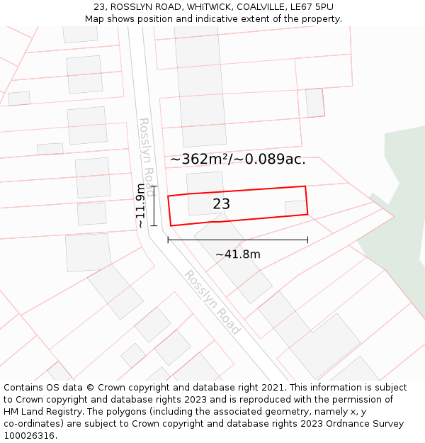 23, ROSSLYN ROAD, WHITWICK, COALVILLE, LE67 5PU: Plot and title map