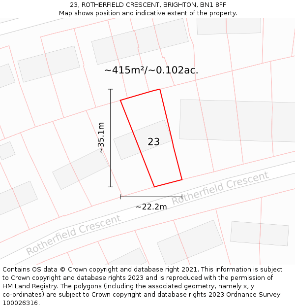 23, ROTHERFIELD CRESCENT, BRIGHTON, BN1 8FF: Plot and title map