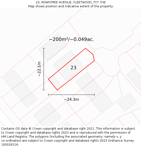 23, ROWNTREE AVENUE, FLEETWOOD, FY7 7HE: Plot and title map