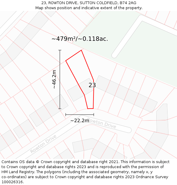 23, ROWTON DRIVE, SUTTON COLDFIELD, B74 2AG: Plot and title map