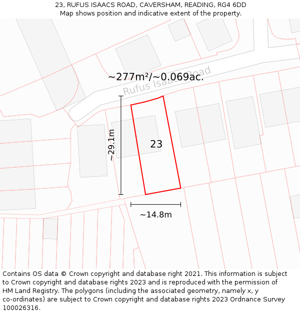 23, RUFUS ISAACS ROAD, CAVERSHAM, READING, RG4 6DD: Plot and title map