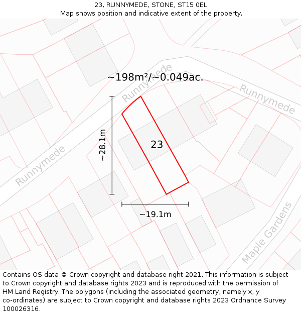 23, RUNNYMEDE, STONE, ST15 0EL: Plot and title map