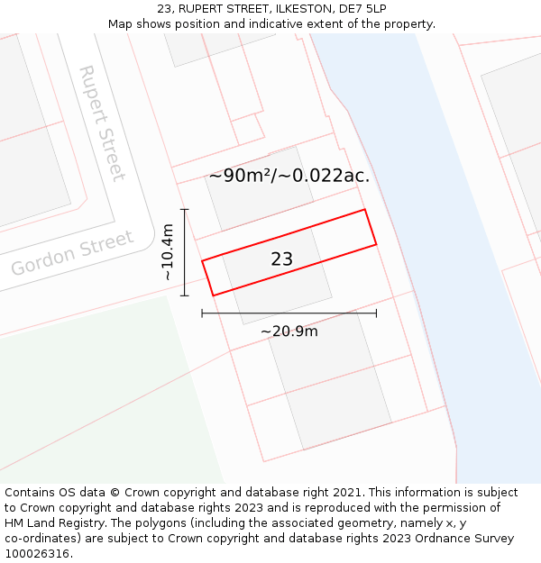 23, RUPERT STREET, ILKESTON, DE7 5LP: Plot and title map