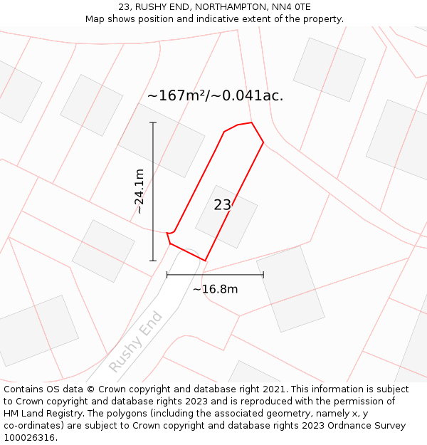 23, RUSHY END, NORTHAMPTON, NN4 0TE: Plot and title map