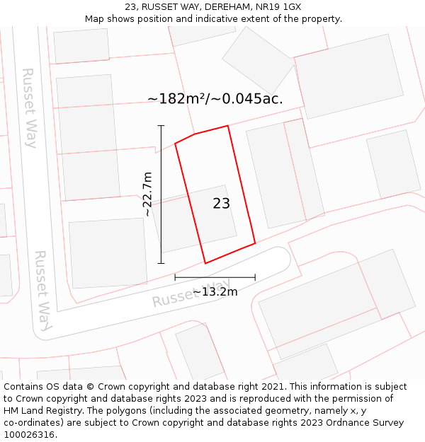 23, RUSSET WAY, DEREHAM, NR19 1GX: Plot and title map