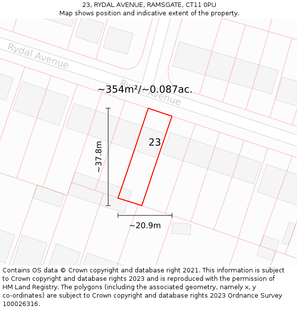 23, RYDAL AVENUE, RAMSGATE, CT11 0PU: Plot and title map