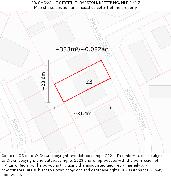 23, SACKVILLE STREET, THRAPSTON, KETTERING, NN14 4NZ: Plot and title map