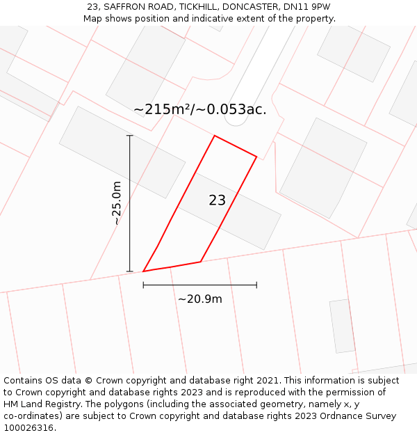 23, SAFFRON ROAD, TICKHILL, DONCASTER, DN11 9PW: Plot and title map