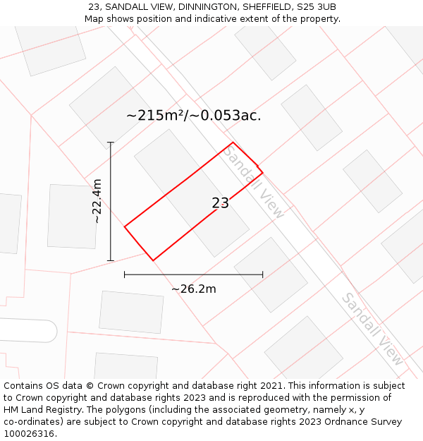 23, SANDALL VIEW, DINNINGTON, SHEFFIELD, S25 3UB: Plot and title map