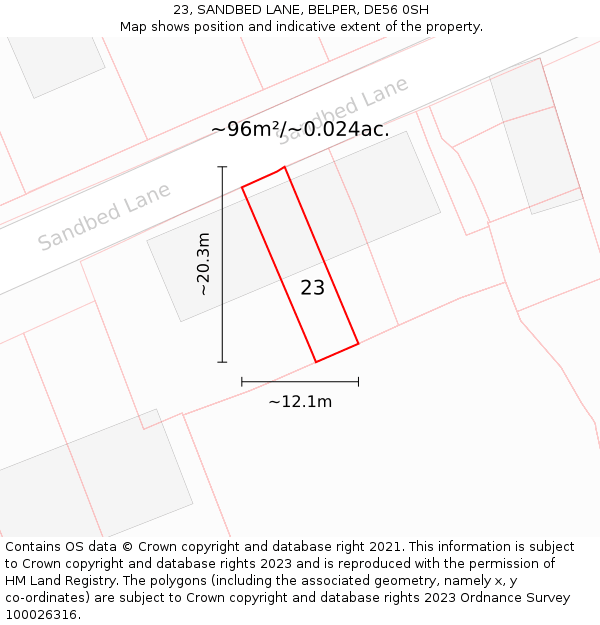 23, SANDBED LANE, BELPER, DE56 0SH: Plot and title map