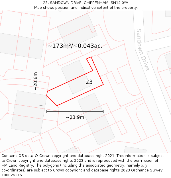 23, SANDOWN DRIVE, CHIPPENHAM, SN14 0YA: Plot and title map