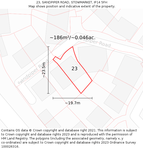 23, SANDPIPER ROAD, STOWMARKET, IP14 5FH: Plot and title map