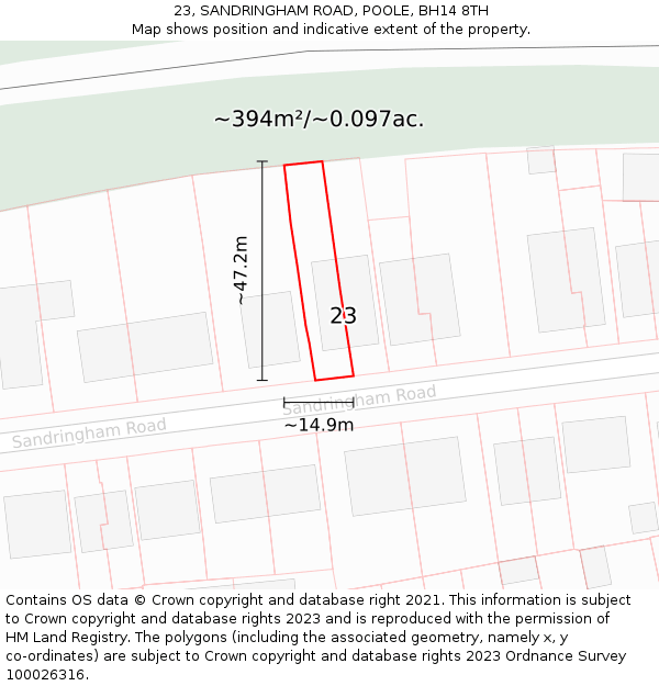 23, SANDRINGHAM ROAD, POOLE, BH14 8TH: Plot and title map