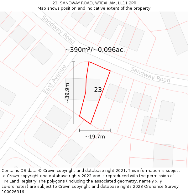 23, SANDWAY ROAD, WREXHAM, LL11 2PR: Plot and title map