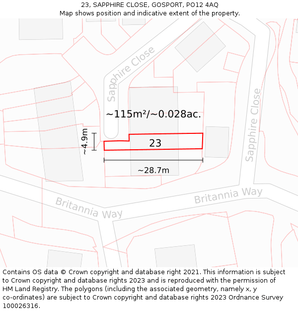 23, SAPPHIRE CLOSE, GOSPORT, PO12 4AQ: Plot and title map