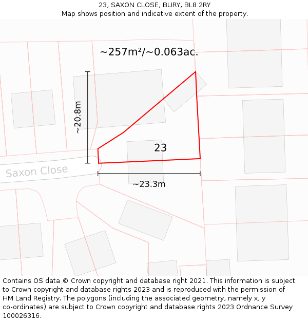 23, SAXON CLOSE, BURY, BL8 2RY: Plot and title map