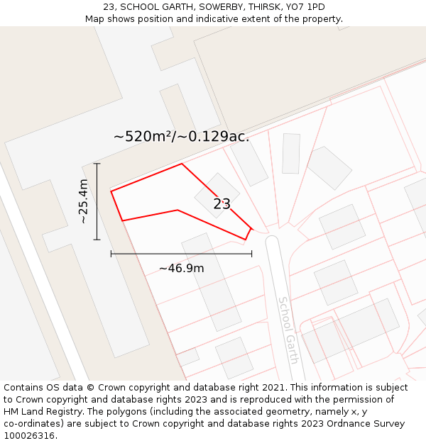 23, SCHOOL GARTH, SOWERBY, THIRSK, YO7 1PD: Plot and title map