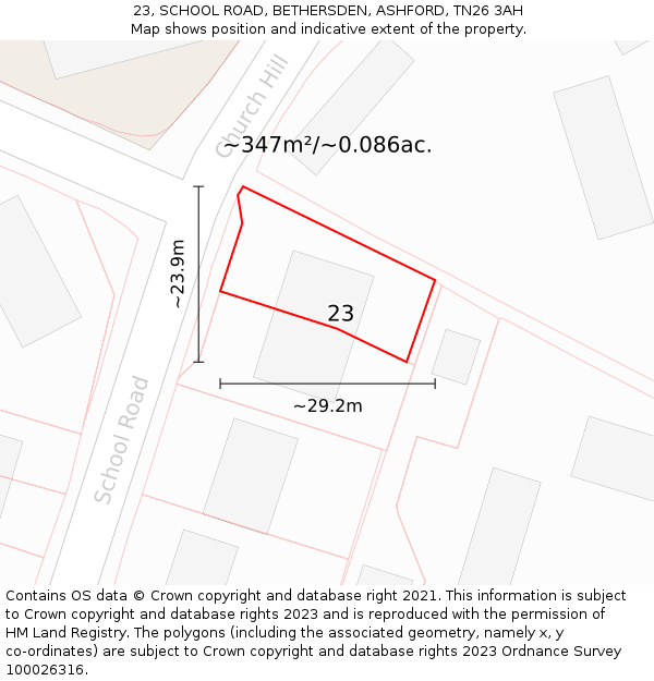 23, SCHOOL ROAD, BETHERSDEN, ASHFORD, TN26 3AH: Plot and title map