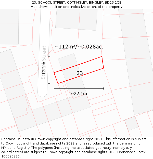 23, SCHOOL STREET, COTTINGLEY, BINGLEY, BD16 1QB: Plot and title map